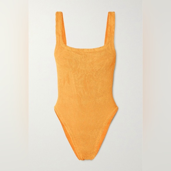 New Hunza G Swimsuit Square Neck Crinkle Stretchy Mango Orange